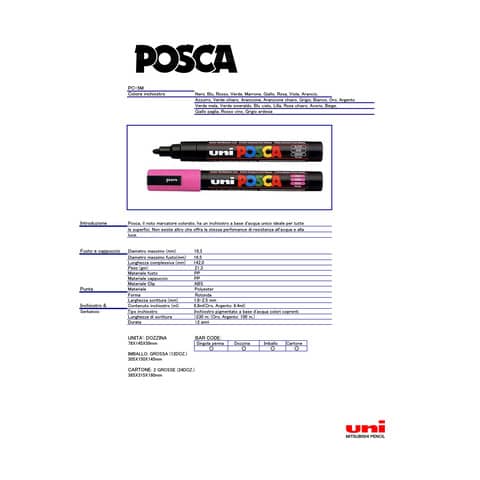 Marcatore a tempera POSCA Uni-Ball punta tonda 1,8-2,5 mm bianco M PC5M BI